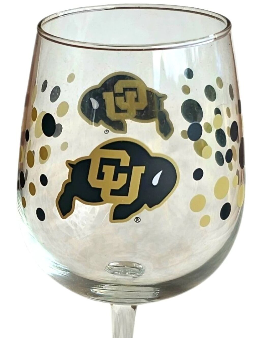 Colorado Buffaloes Polka Dot Wine Glass 12oz NCAA New